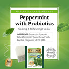 Twinings Superblends Probiotics+ Peppermint & Fennel Herbal Tea, 250 Million CFUs per Cup, 18 Tea Bags (Pack of 2), Naturally Caffeine-Free, Enjoy Hot or Iced