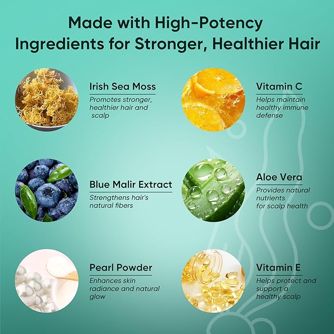 Balmbare Revive Gummies for Hair Loss - Sea Moss Gummies with Vitamin C, Vitamin E, Aloe Vera, Pearl Powder Supports Faster Hair Growth, Stronger Nails, Extra Strength - 60 Count (1)