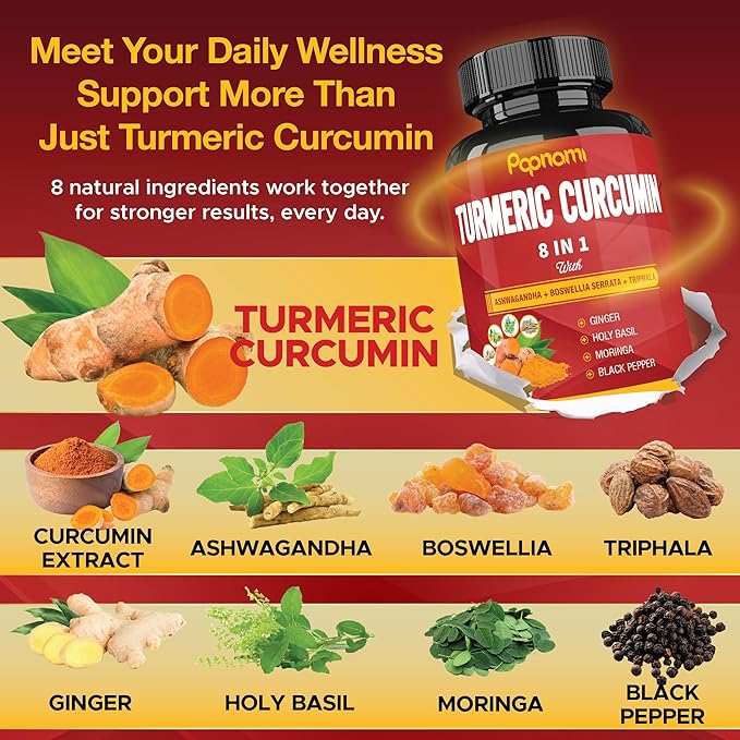 Turmeric Curcumin Extract Capsules - 90 Counts 3 Month Supply - Blended Ashwagandha, Moringa, Ginger & More - Immunity, Joint, Digestive & Wellness Support