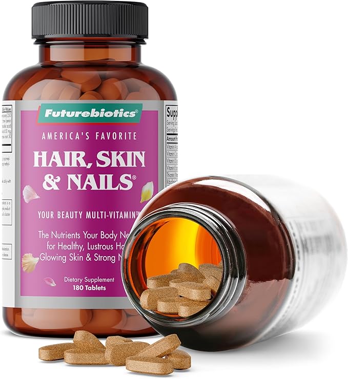 Futurebiotics Hair, Skin & Nails Beauty MultiVitamin with Biotin, Hair Vitamins and Skin Vitamins that Promote Healthy Hair and Nail, 180 Tablets