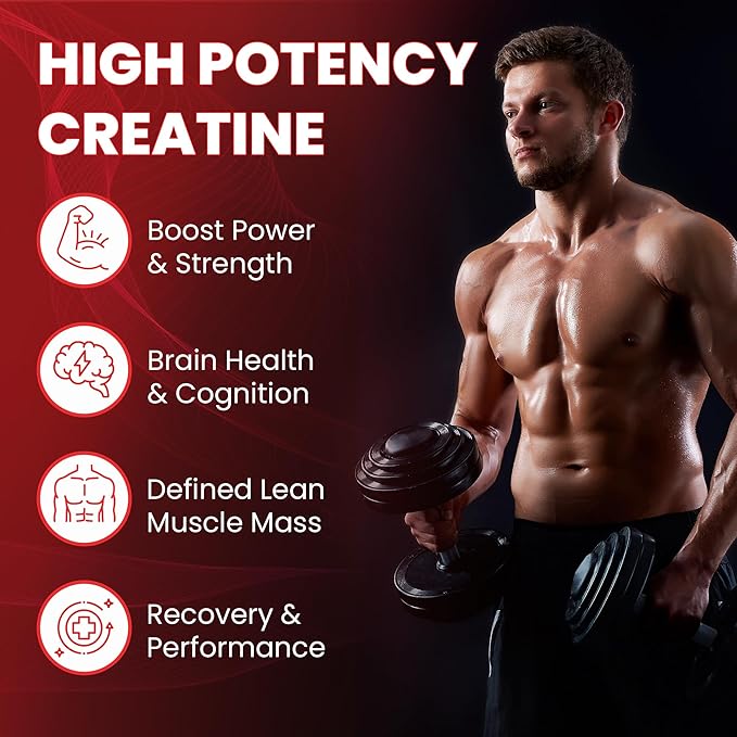 Creatine Monohydrate 5000mg Gummies, Pre-Workout 5g Creatine Gummy Supplement for Men & Women: Muscle Builder & Energy Boost, Sugar Free, Vegan, Strawberry Flavor, (120 Count) Made in USA