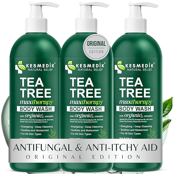 Tea Tree Body Wash MaxTherapy, Itchy Skin Relief Soap, Soothes Jock Itch, Athlete's Foot, Acne, Eczema, Psoriasis & Sensitive Skin, Intimate Wash, Men & Women, 3-Pack, Original Edition