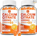 (2 Pack) Calcium Citrate 1200 mg with Vitamin D3 Gummies for Women & Men,Calcium Supplements for Bone & Teeth Support,High Absorption - Easy to Digest, Sugar Free,Vegan,Orange Flavor,60 Day Supply
