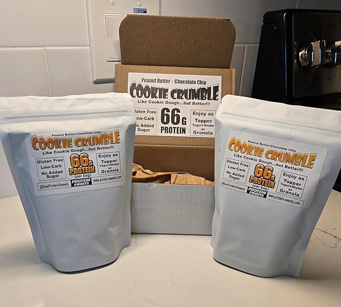 High Protein Cookie – Peanut Butter Chocolate Chip Crumble, 66g Protein per Bag, Keto, Low Carb, No Sugar Added, Gluten-Free, 2 Pack – PROTEIN SWEETS