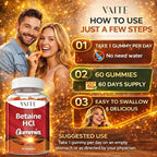 VAITE Betaine HCL Supplement 1000 mg Gummies – Digestive Support – Supports Digestion & Nutrient Breakdown – Non-GMO, Vegan, Gluten-Free – for Adults Seeking Daily Digestive Support – 60 Gummies