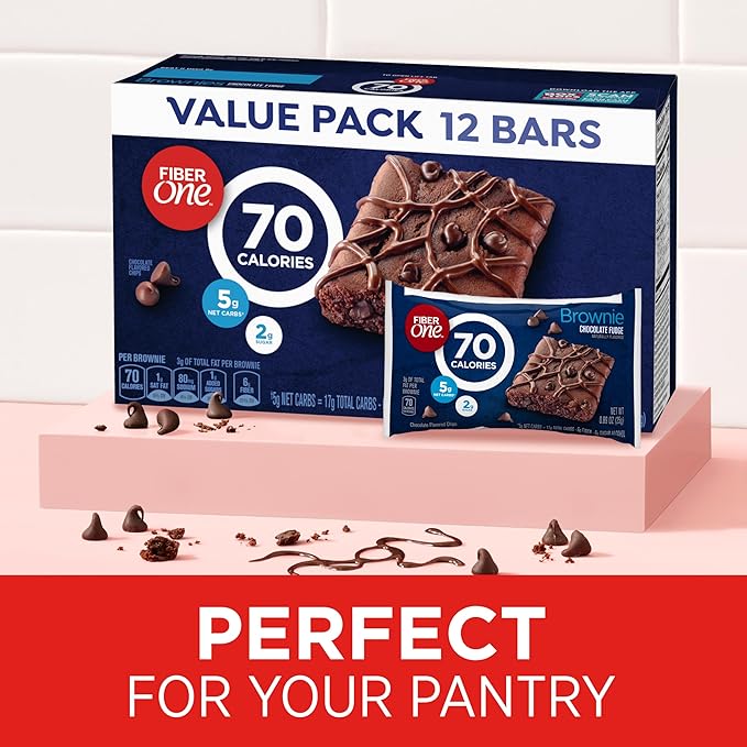Fiber One 70 Calorie Brownies, Chocolate Fudge, Snack Bars, 12 Count (Pack of 4)
