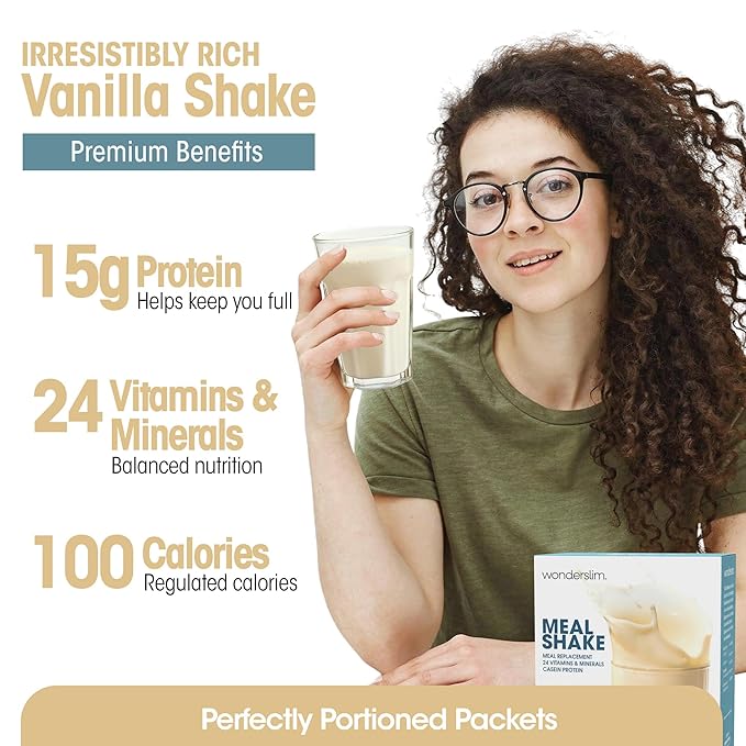 WonderSlim Meal Replacement Shake, Vanilla Cream, 15g Protein, 24 Vitamins & Minerals, Gluten Free (7ct)