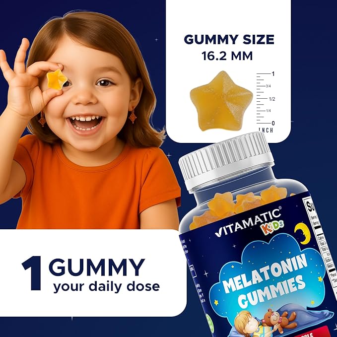 Vitamatic Sugar Free Kids Melatonin 1mg, 90 Gummies, Pineapple & passionfruit Flavored Gummies, 90 Days Supply (Pack of 2)