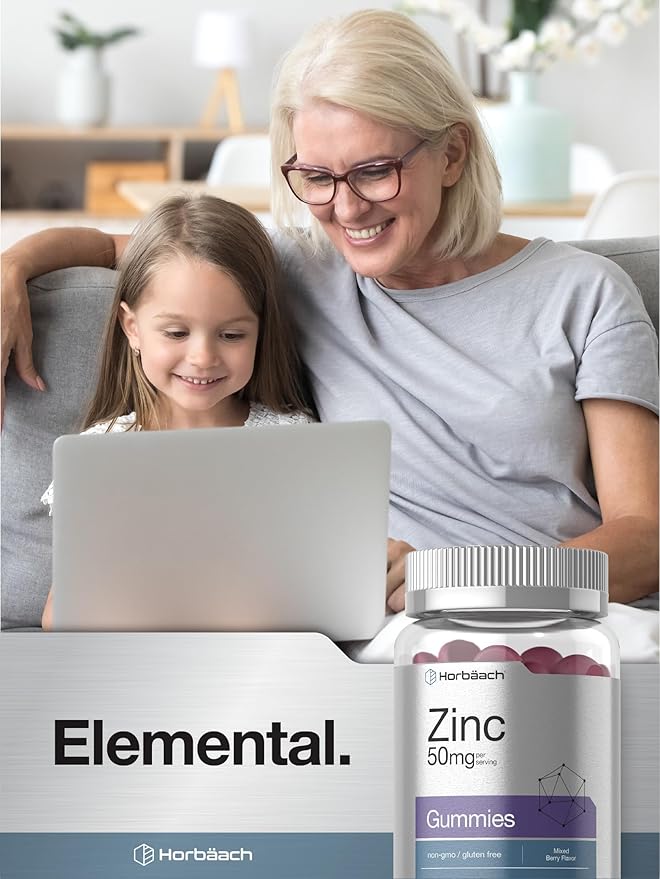 Horbäach Zinc Gummies | 50mg | 70 Count | Mixed Berry Flavor | Vegan, Non-GMO, Gluten Free Formula
