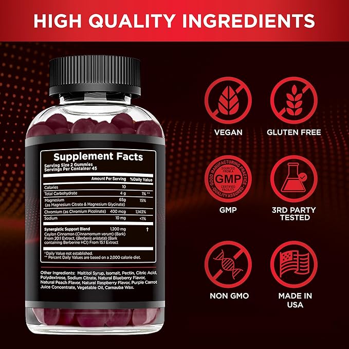Effective Nutra Berberine Gummies with Ceylon Cinnamon | 1200mg Sugar-Free Formula for Blood Sugar & Metabolic Support | Natural Energy, Heart Health | Vegan, Non-GMO | 90 Count (45-Day Supply)