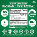 Zazzee USDA Organic Dandelion Root 10:1 Extract, 60 Capsules, 2 Month Supply, Liver & Detox Support, Taraxacum Officinale, Organic Herbal Supplement, All-Natural, Non-GMO, Made in the USA