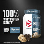 Dymatize ISO100 Whey Protein Powder Isolate, Cookies & Cream, 25g of Protein, 5.5g BCAAs, Less Than 120 Cal., Gluten Free, 1g Fat, 1g Sugar, 2g Carb (20 Servings)
