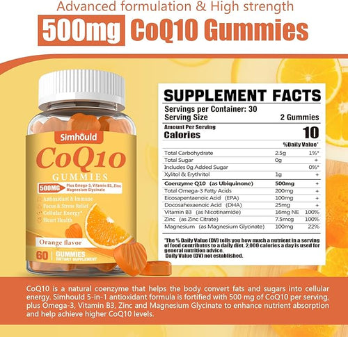 1 Pack CoQ10 500MG Gummies - Plus Omega-3, Magnesium, Vitamin B3 & Zinc - 3X Better Absorption Coenzyme Q10 Supplements for Heart Health, Cellular Energy & Antioxidant, Non-GMO 60 Counts