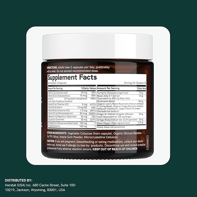 Dr Sosnowski's NeuroBee Brain Supplements with Royal Jelly, Lion's Mane + Reishi Mushroom | Energy, Mental Performance + Cognitive Function Support, 60ct