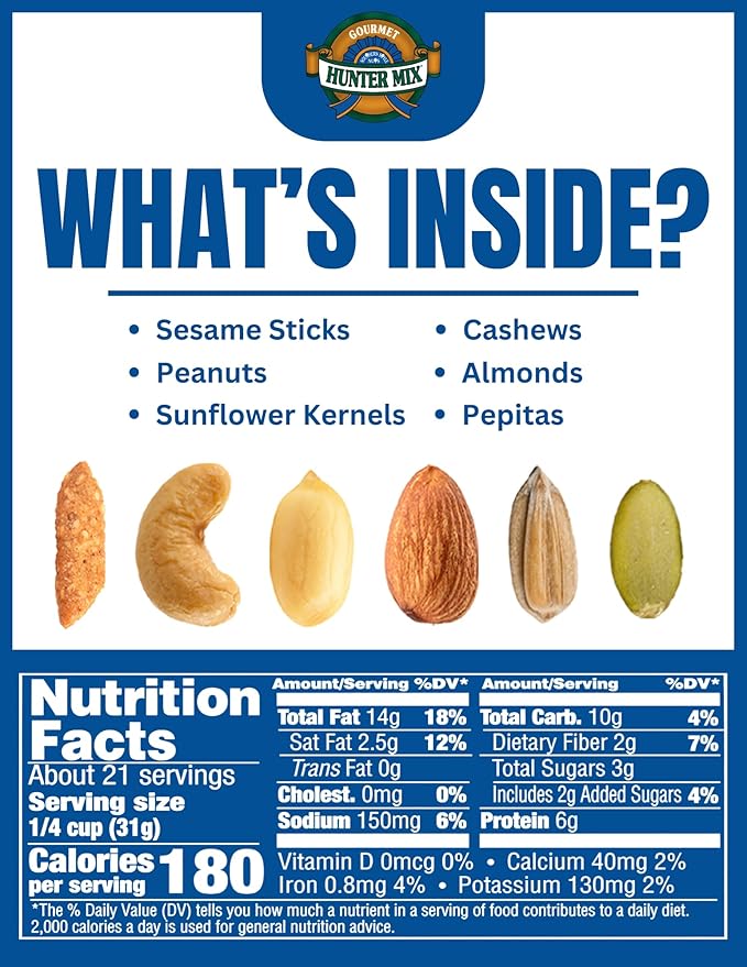 Southern Style Nuts Honey Roasted Hunter Bulk Trail Mix, 23 oz (Pack of 1), Honey Roasted Sesame Sticks & Peanuts, Sunflower Kernels, Almonds, Cashews & Pepitas, Mixed Nuts, Snacks for Adults & Kids