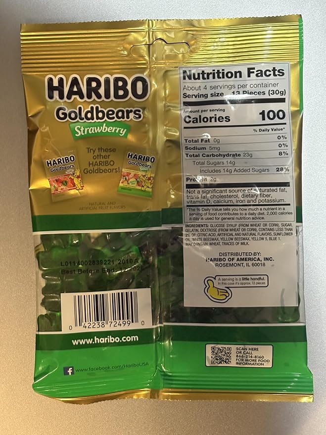 Haribo Gummi Candy | Goldbears Single Flavor Limited Edition | Strawberry, 4 oz. (Pack of 12)