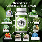 Candida Cleanse Detox Supplement - Women Men Natural Yeast Overgrowth Support with Caprylic Acid Probiotics Complex for Candi Balance Immune Intestinal Flora & Gut Health - Vegan Gluten Free