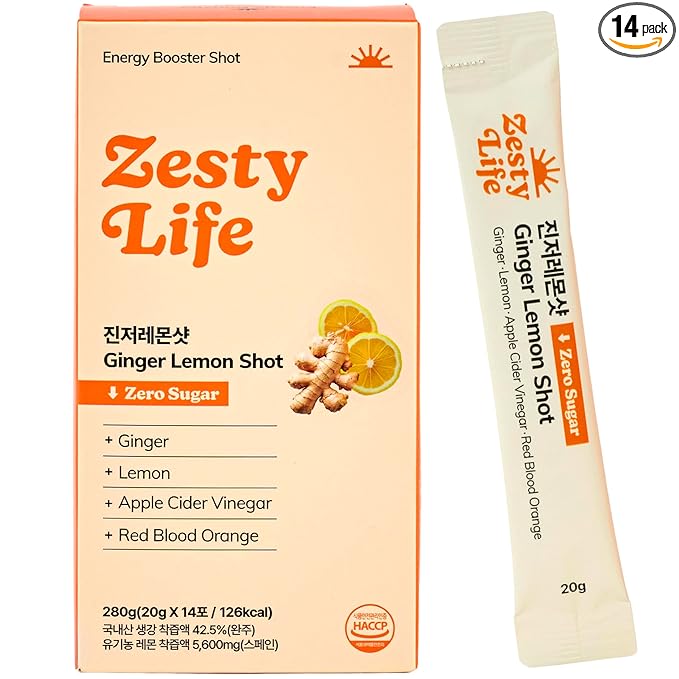 Glow Shine Zesty Life. Pantry-stable Ginger lemon shots | 70.5% Korean ginger & Spain lemon. Travel-ready shots. Balanced with red grapefruit, apple cider vinegar, and turmeric extract. No added sugar or additives. 0.65Fl Oz (Pack of 14)