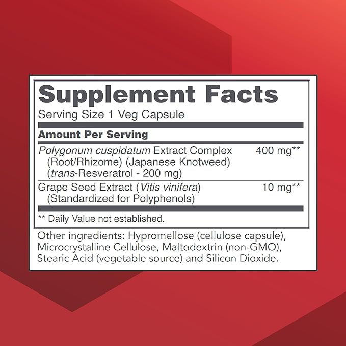 PROTOCOL FOR LIFE BALANCE Resveratrol 200 mg - Trans-Resveratrol - with Japanese Knotweed & Grape Seed Extract - Vegan & Non-GMO - 60 Veg Capsules