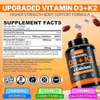 Vitamin D3 20,000 IU + K2 Vitamin (MK4 & MK7) 200mcg + Calcium Citrate, Optimal Vitamin D3 K2 Softgel - Strong Bone & Muscle, Calcium Absorption, Helping Vitamin D Deficiencies, Easy to Swallow, 2Pack