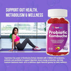 Probiotic Kombucha Gummies for Women Men - Probiotic Prebiotic Probiotic Blend with Slippery Elm Bark Dandelion Root for Gut Health Bloating Metabolism Support - Vegan Gluten-Free Apple Flavor