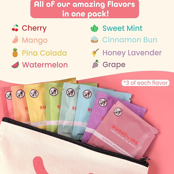 Sweetums Sample Size Feminine Wipes For Women, pH Balanced Biodegradable Flavored Intimate Wipes - Pack of 24
