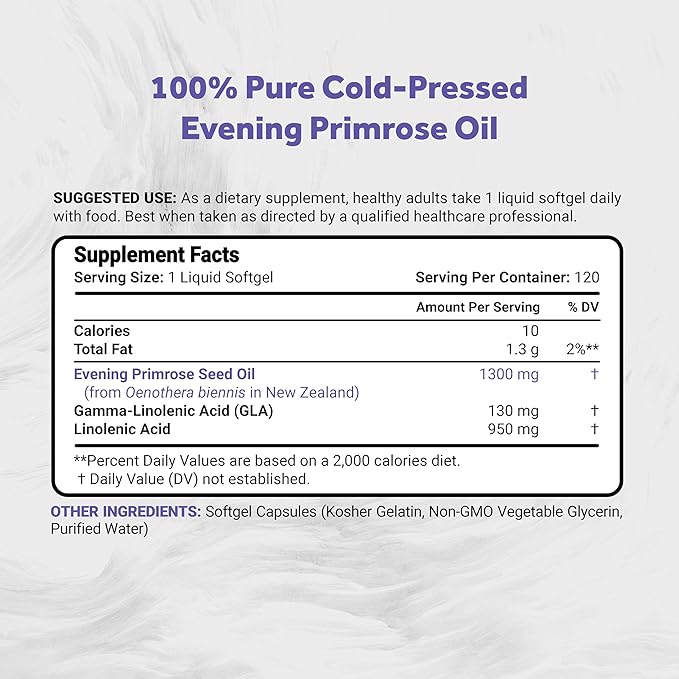 Naturalis Evening Primrose Oil (1300mg) | Natural from New Zealand | Non-GMO, Soy & Gluten Free, Zero Filler | 120 Softgels