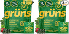 Gruns Adult Super Greens Multivitamin Gummies, Superfood Gummy Vitamins for Women and Men with Spirulina, Chlorella, Adaptogens & Prebiotic Fiber for Digestive Health (28 Count) (Pack of 2)