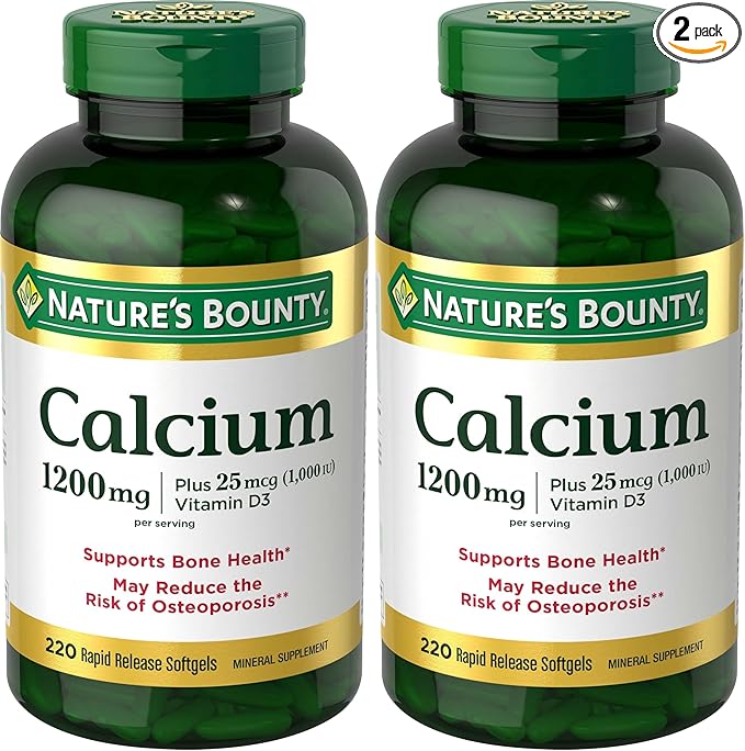 Nature's Bounty Calcium 1200 mg with Vitamin D3, Bone Health & Immune Support, Vitamin D3 1000 IU, 220 Softgels (Pack of 2)