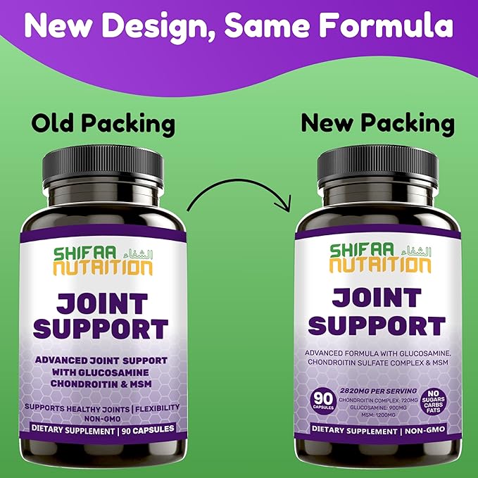 SHIFAA NUTRITION Halal Joint Support Supplement w/Glucosamine Chondroitin MSM | 2820mg 30 Servings | Non-GMO