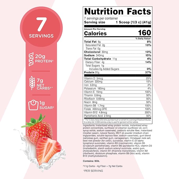TransformHQ Meal Replacement Shake Powder 7 Servings (Strawberry & Cream) - Gluten Free, Non-GMO