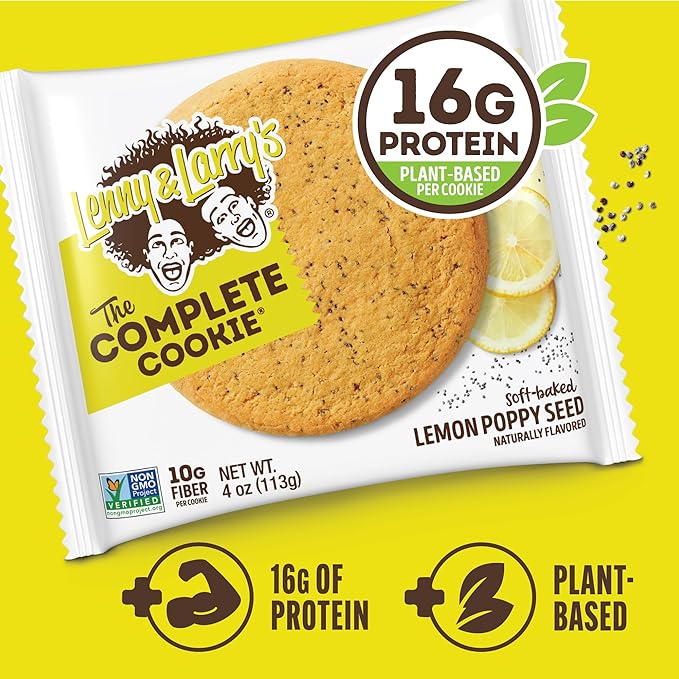 Lenny & Larry's Complete Protein Cookie,[Lemon Poppy Seed],Chewy Soft Baked,16g Plant Protein,Vegan,Non-GMO,High Fiber,4 Ounce Cookie,(Pack of 24)