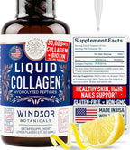 Liquid Collagen for Women and Men with Biotin - 30,000mcg Hydrolyzed Collagen Liquid Peptides Supplement plus Biotin for Hair, Skin, Nail Support - Sublingual Drops or in Drinks - Natural Lemon, 2 oz