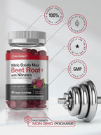 Horbäach Nitric Oxide Beet Root Gummies | 60 Chews| with Nitrates, Vitamin C & Black Pepper | for Men & Women | Strawberry Flavor | Vegan, Non-GMO, Gluten Free Supplement