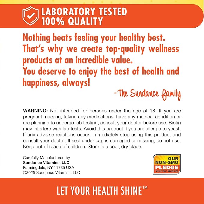 Sundance Hair, Skin & Nails Vitamins | 5000mcg | 60 Coated Caplets | with Biotin and Collagen | Non-GMO & Gluten Free Supplement