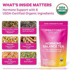 Pink Stork Hormone Balance Tea for Women – Red Raspberry Leaf & Chasteberry (Vitex) – Organic Herbal Tea for PMS, Menstrual Cycle & Perimenopause Support – Caffeine-Free Cinnamon Blend – 30 Cups