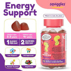 Squiggles Kids Daily Iron+ Gummies - Chewable Supplement with Iron, Multivitamin for Children, Low Sugar, Vegan, Toddler Gummies, Yummy Grape Flavor (100 Count)