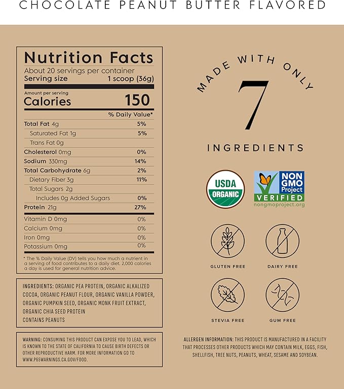 Truvani Dairy Free Protein Powder | Chocolate Peanut Butter | 20g Organic Plant Based Pea Protein | 20 Servings | Vegan, Keto, Gluten Free | Low Carb | No Added Sugar