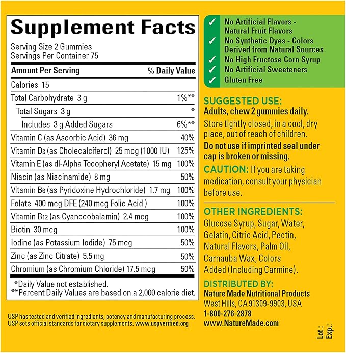 Nature Made Multivitamin Gummies, Mens & Womens Gummy Vitamins & Minerals, Adult Multivitamin Gummy, Daily Nutritional Support, 150 Vitamin Gummies, 75 Day Supply