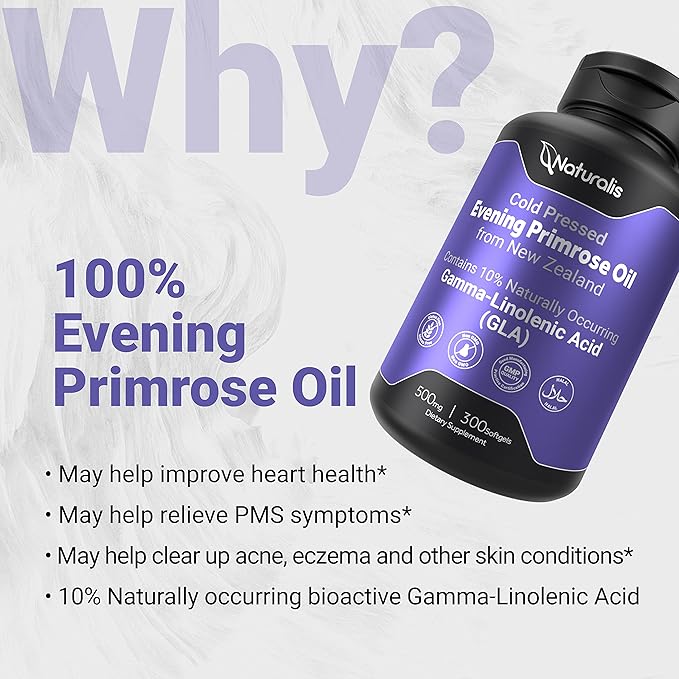 Naturalis Evening Primrose Oil (Cold Pressed) | 100% Natural from New Zealand | Non-GMO, Soy & Gluten Free, Zero Filler | 300 Mini-Softgels