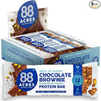 88 Acres Pumpkin Seed Protein Bars, Fudge Brownie, 9 Count, 12g Plant-Based Protein, Gluten Free, Nut Free, School Safe Snack Bar, Vegan, Non-GMO, Individually Wrapped