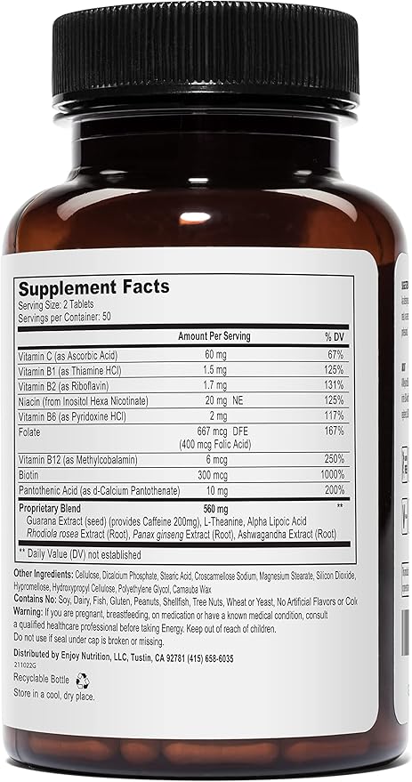 Energy | Complimentary Formula w/Botanically Sourced Caffeine | Complete B-Complex & Energy Supportive Herbs (Pack of 2)