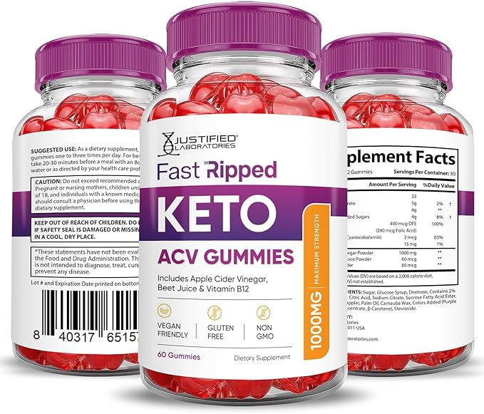 Justified Laboratories (2 Pack Fast Ripped Keto ACV Apple Cider Vinegar Formulated with Pomegranate Beet Juice Powder B12 Vegan Non GMO 120 Gummies