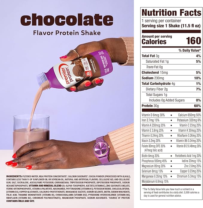 Premier Protein Shake, Chocolate, 30g Protein, No Added Sugar, 24 Vitamins & Minerals to Support Immune Health, 11.5 fl oz, 12 Pack (Packaging May Vary)
