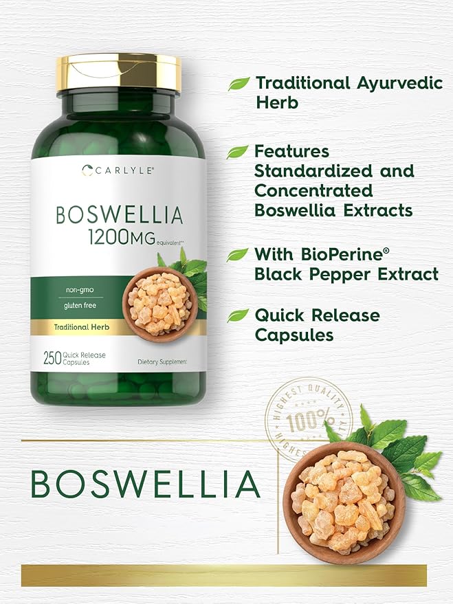 Carlyle Boswellia Extract Capsules | 250 Count | Boswellia Serrata Complex with Black Pepper Extract | Non-GMO, Gluten Free Supplement