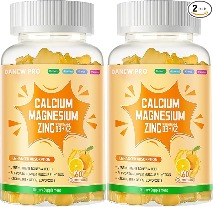 Calcium Magnesium Zinc Gummies with Vitamin D3 & K2 - High Potency Enhanced Absorption -120 Orange Gummies