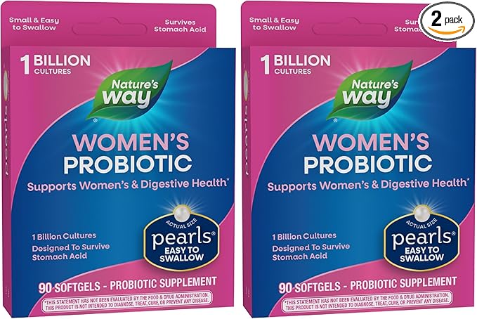 Nature's Way Women's Probiotic Pearls, Supports Women's and Digestive Health*, Protects Against Occasional Constipation & Bloating*, 1 Billion Live Cultures, 90 Softgels, (Pack of 2)