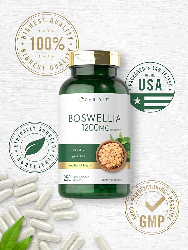 Carlyle Boswellia Extract Capsules | 250 Count | Boswellia Serrata Complex with Black Pepper Extract | Non-GMO, Gluten Free Supplement
