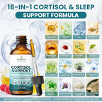 Cortisol Supplements for Women & Men, 18 in 1 Stress & Mood Support Drops with Magnesium 480mg, GABA, Ashwagandha, L-Theanine & Phosphatidylserine, for Relaxation & Sleep, Lemon Raspberry Flavor 60mL
