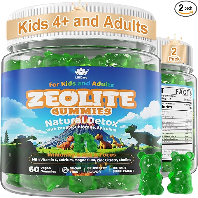 Zeolite Dêtõx for Kids & Adults, Sugar Free Kids Tõxin Dêtõx Gummies w/ Chlorella, Spirulina, Minerals, Choline - Gentle Heavy Mêtâl Dêtõx for Digestive, Immune, Focus, Energy, Bone, Vegan, 120cts